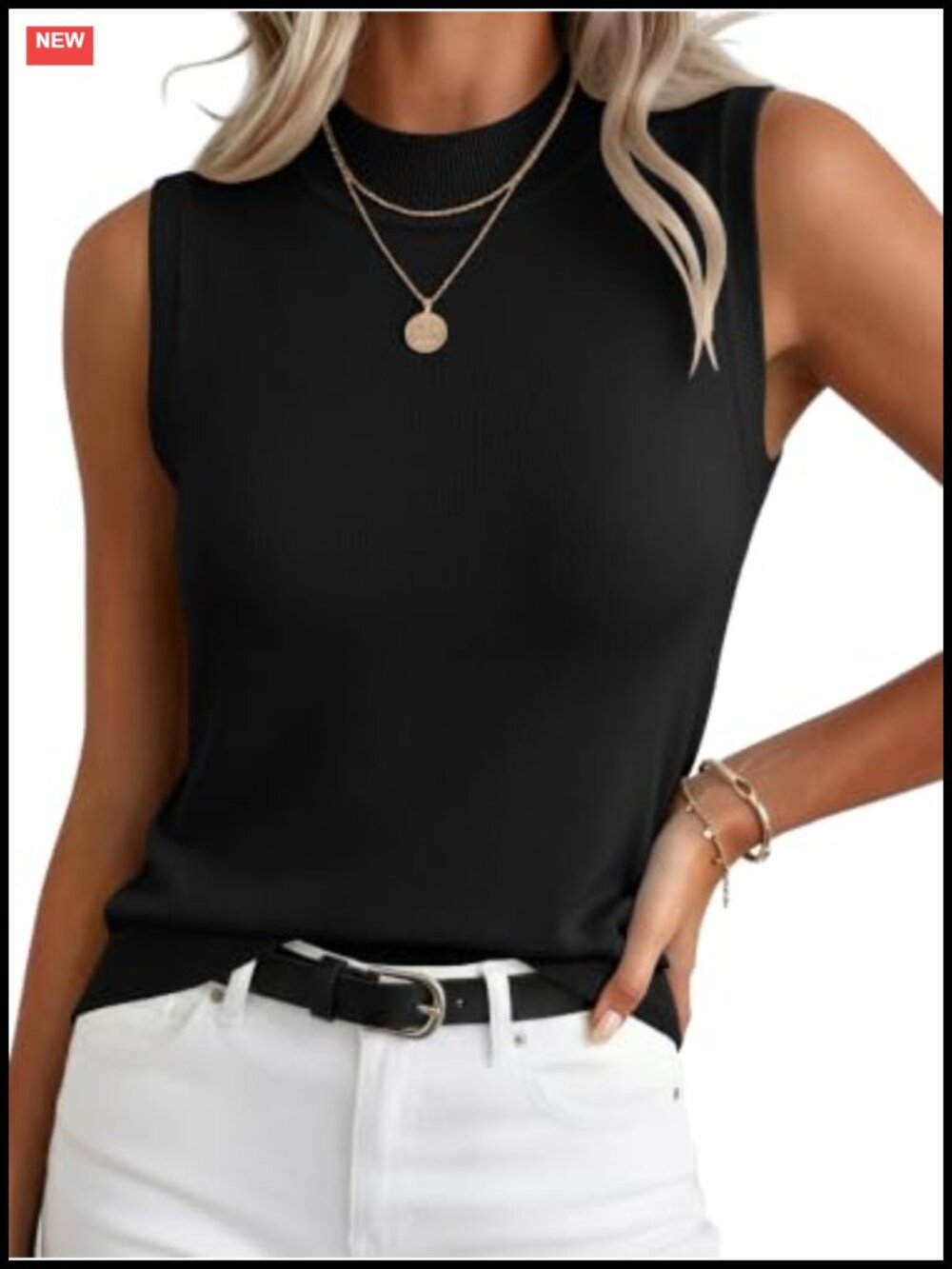 Women's Sleeveless Ribbed Mock Turtleneck Business Casual Tank Top